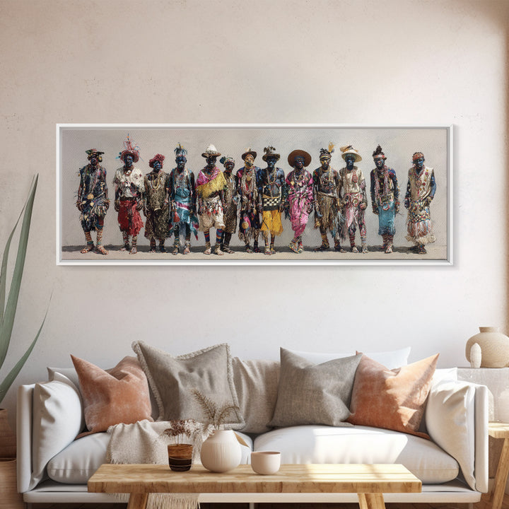 Colorful African Tribe Fashion Figures Wall Art, Modern Afrocentric Canvas Print, Boho Cultural Statement Home Decor Gift