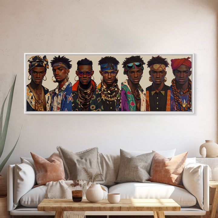 Stylish African Men Fashion Wall Art, Afrocentric Portrait Gallery, Modern Black Culture Decor, Tribal Jewelry Canvas Print
