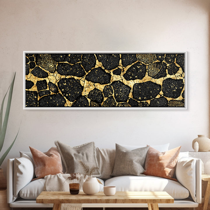 Black And Gold African Abstract Wall Art, Organic Stone Pattern, Luxury Tribal Decor For Elegant Living Room, Modern Geometric Canvas Print
