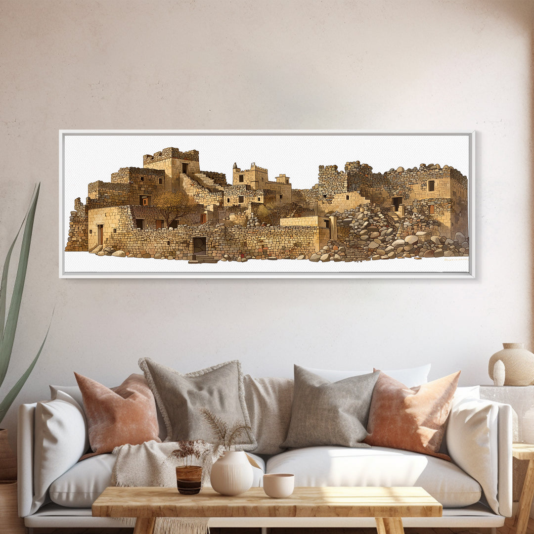 Ancient Desert Stone Village Ruins Wall Art, African Landscape Print, Moroccan Travel Decor, Rustic Cultural Home Decor Gift