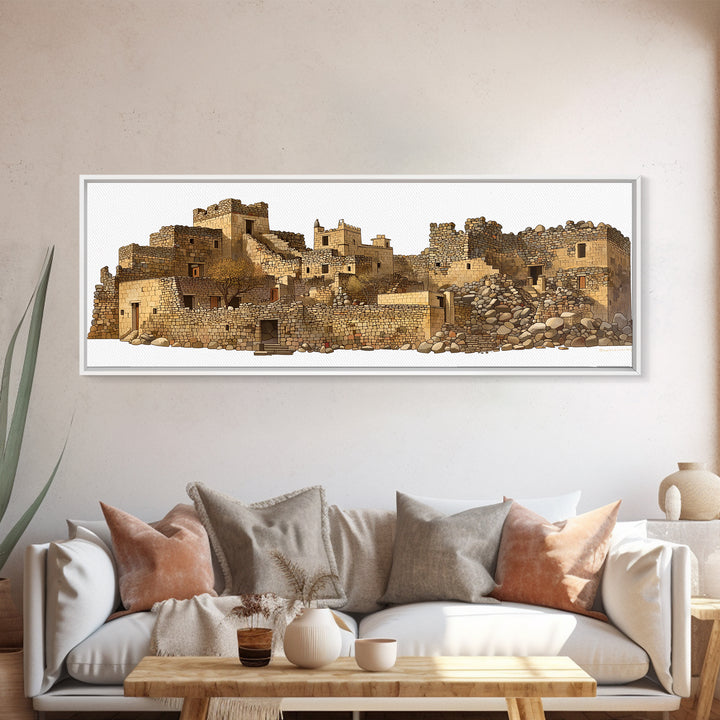 Ancient Desert Stone Village Ruins Wall Art, African Landscape Print, Moroccan Travel Decor, Rustic Cultural Home Decor Gift