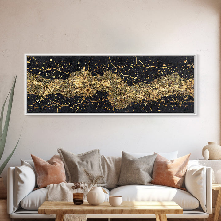 Black And Gold Abstract African Art Canvas Print, Luxury Modern Wall Decor, Textured Map Inspired Statement Home Decor Gift