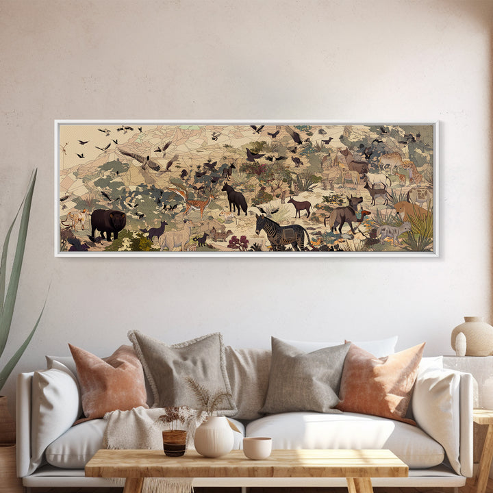 African Safari Animals Wall Art, Elephant Zebra Giraffe Wildlife Print, Serengeti Jungle Decor, Colorful Nature Scene Art