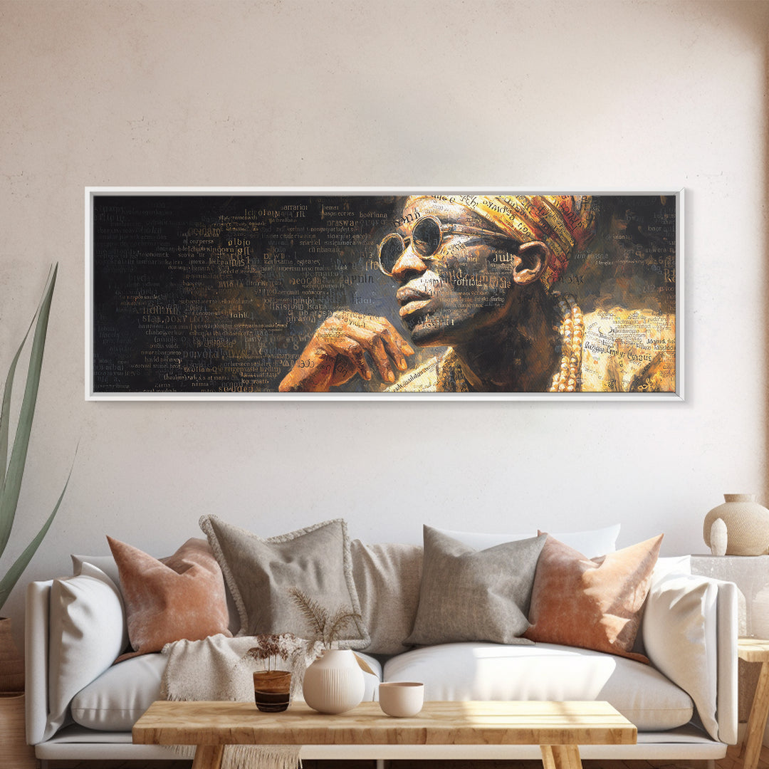 Regal Elder In Sunglasses And Headwrap Canvas Print, African Portrait, Black Wall Art, Afrocentric Decor, Cultural Gift For Home