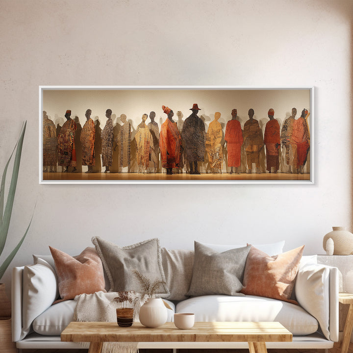 Textured African Figures In Gallery Canvas Print, Modern African Art, Ethnic Wall Decor, Cultural Home Decor, Large Wall Art
