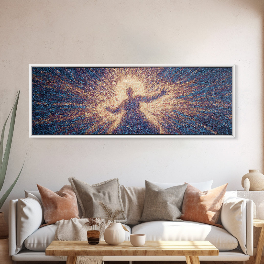 Radiant Dancing Spirit In Blue And Gold Wall Art, Abstract African Art, Mystical Wall Art, Spiritual Home Decor Gift For Living Room