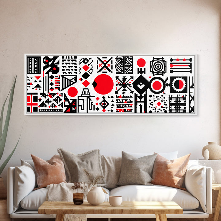 Bold Red Black Geometric Tribal Pattern Wall Art, African Abstract Art, Modern Afro Decor, Statement Canvas Print For Home