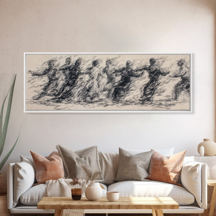 Smoky Charcoal Figures In Motion Wall Art, Abstract African Art Print, Minimalist Black Decor, Contemporary Gallery Piece