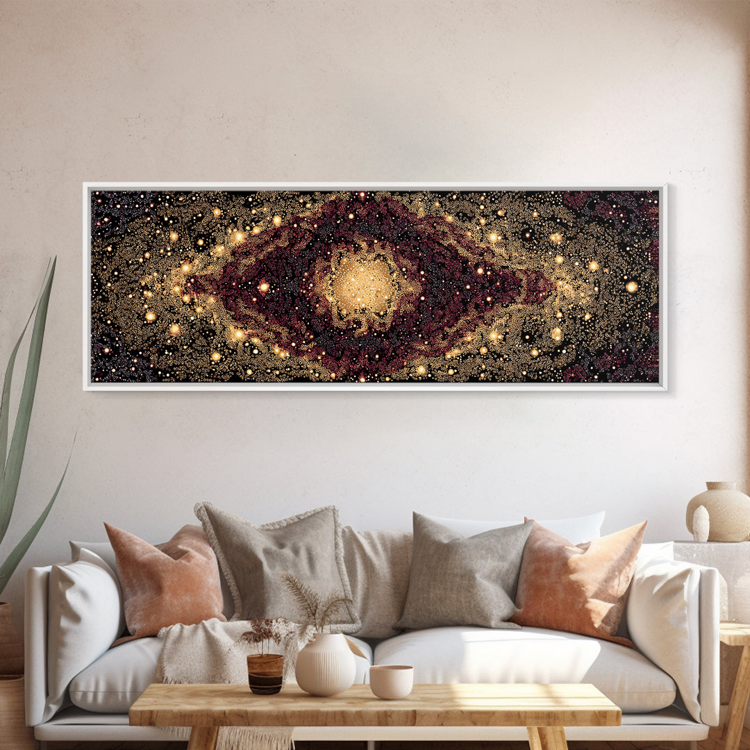Golden Cosmic Eye Galaxy With Starlit Orbit Wall Art, Black And Gold Abstract Art, Spiritual Decor, Mystical Canvas Print