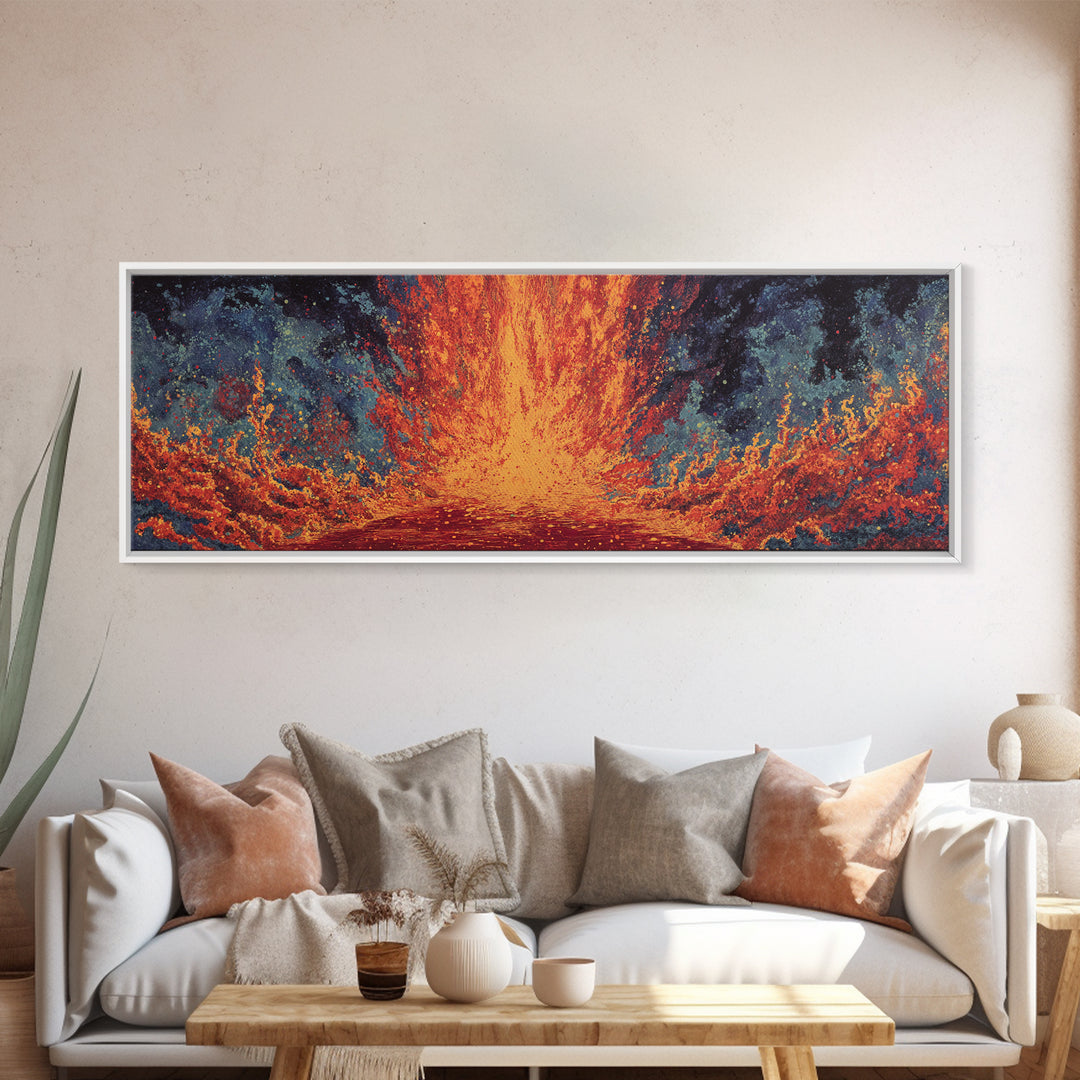 Fiery Abstract Ocean Wave Wall Art, Orange Blue Seascape Canvas, Modern African Inspired Decor, Bold Living Room Statement