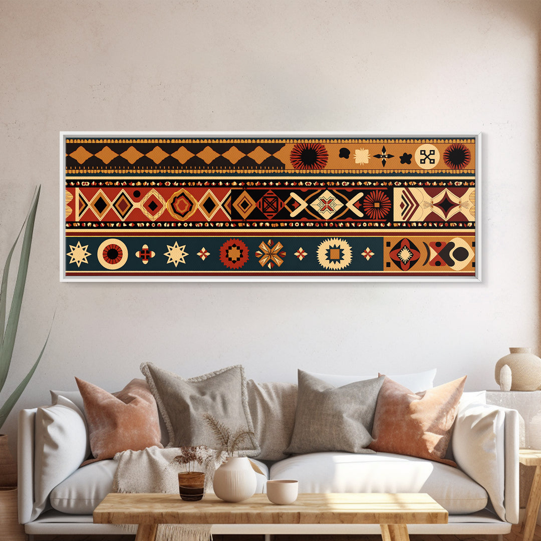 African Geometric Textile Pattern Canvas Print, Tribal Wall Decor, Ankara Motif Art, Boho Afrocentric Living Room Decor Gift