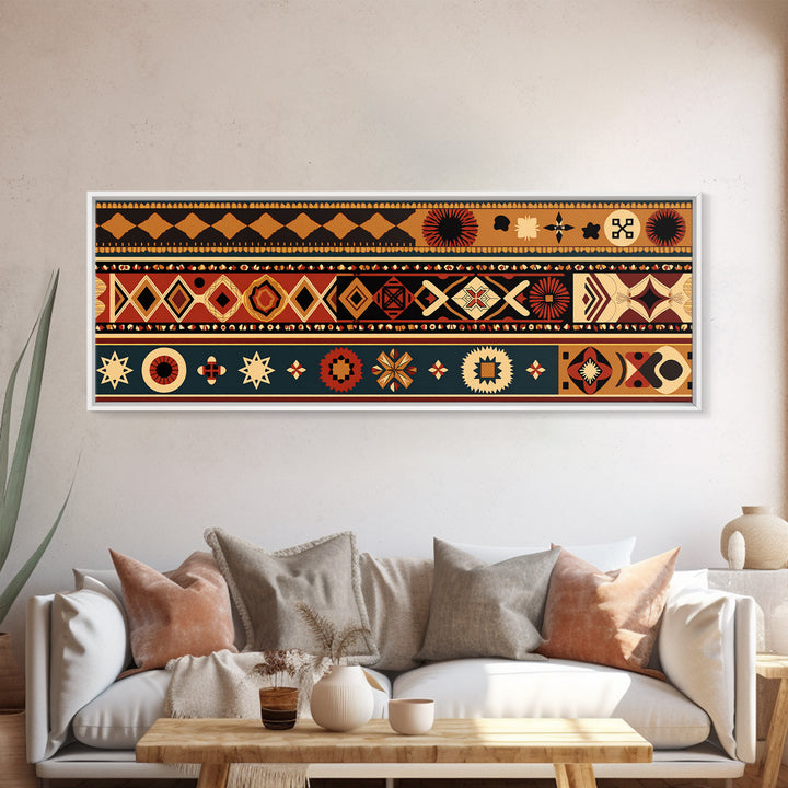 African Geometric Textile Pattern Canvas Print, Tribal Wall Decor, Ankara Motif Art, Boho Afrocentric Living Room Decor Gift