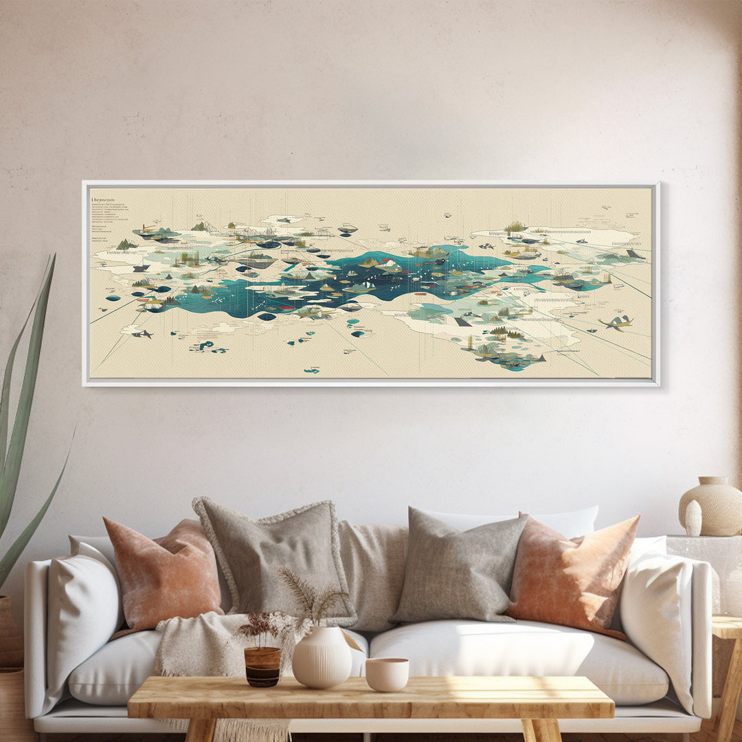 Abstract Teal Island Cartography Canvas Print, Modern Geometric Wall Art, Minimalist Office Decor, Contemporary Home Gift