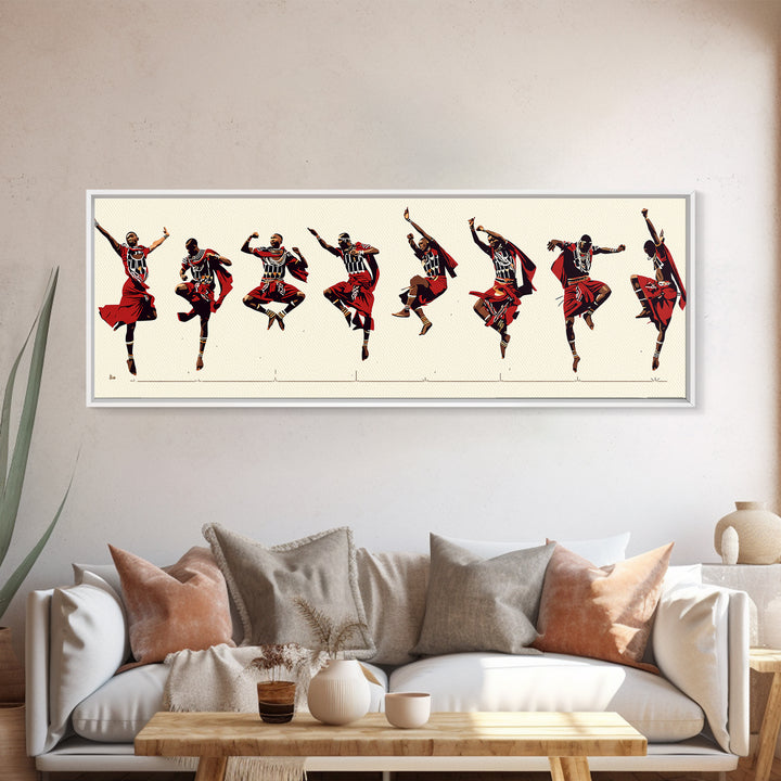 Traditional Maasai Dance Line Canvas Print, African Art Prints, Red Tribal Wall Decor, Afrocentric Culture Gift For Home