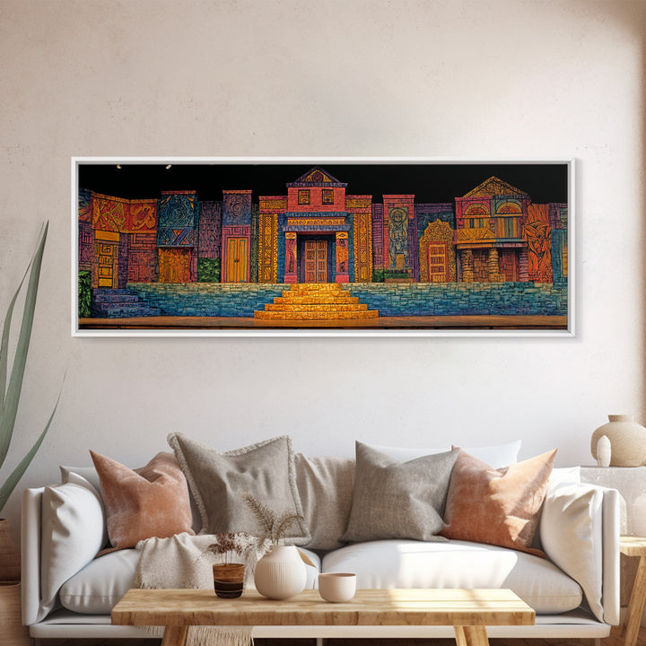 Colorful African Village Night Street Wall Art, Folk Architecture Canvas Print, Afrocentric Home Decor, Vibrant Townscape