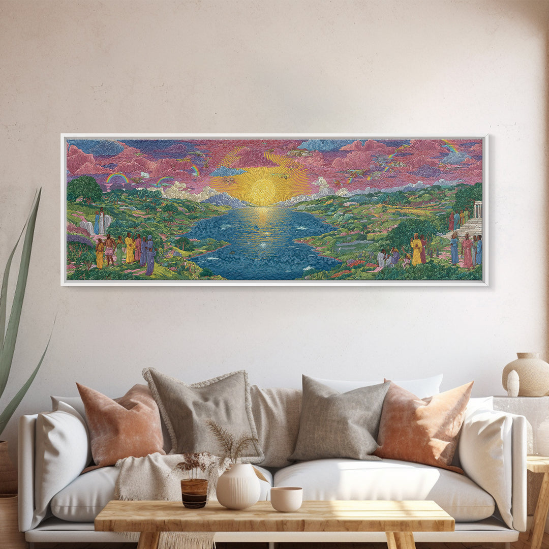 Sunrise River Valley With Rainbow Processions Wall Art, African Landscape Canvas Print, Spiritual Nature Decor, Dreamy Wall Art