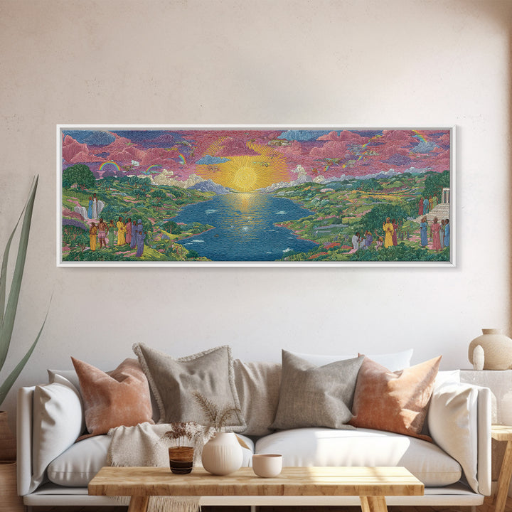 Sunrise River Valley With Rainbow Processions Wall Art, African Landscape Canvas Print, Spiritual Nature Decor, Dreamy Wall Art