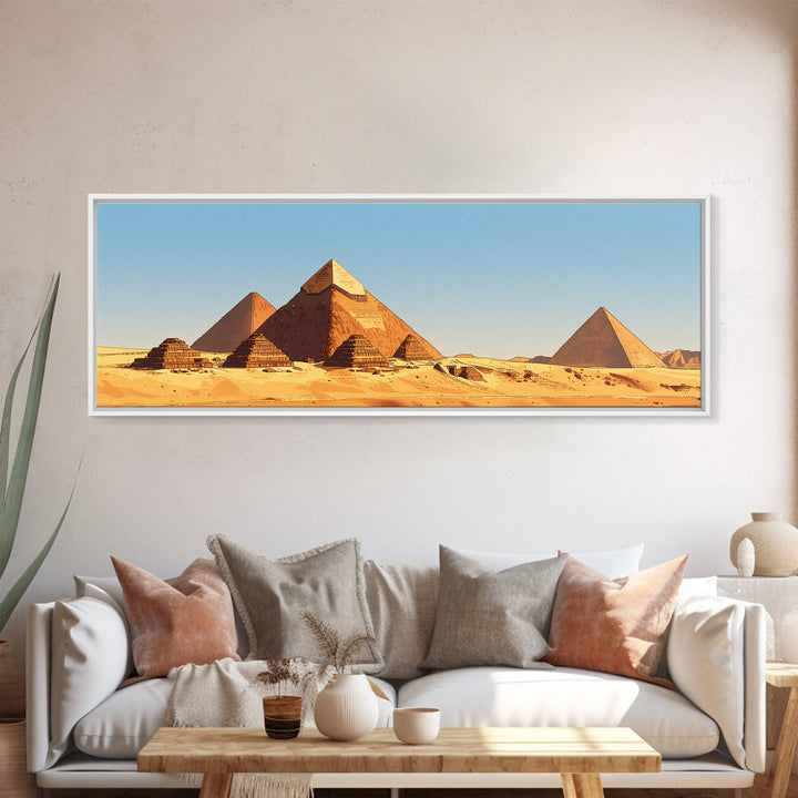 Sunlit Giza Pyramids Desert Wall Art, African Egyptian Art Canvas Print, Sahara Landscape Decor, Travel Photography Poster