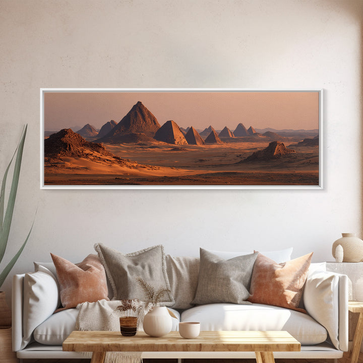 Sunset Desert Pyramids Panorama Wall Art, African Egyptian Art Print, Ancient African Landscape, Earth Tone Home Decor Gift
