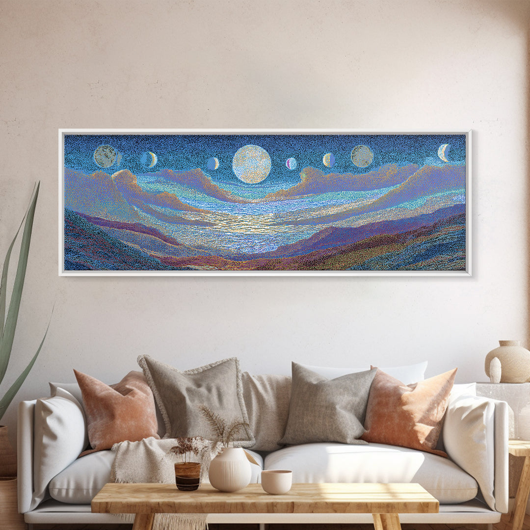 Blue Moon Phase Dreamscape Wall Art, Mystical Wall Art, Spiritual Home Decor, Dreamy Abstract Canvas Print, Blue Nature Scene Art