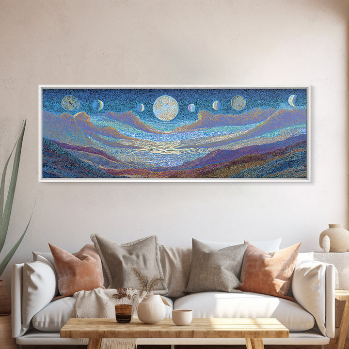 Blue Moon Phase Dreamscape Wall Art, Mystical Wall Art, Spiritual Home Decor, Dreamy Abstract Canvas Print, Blue Nature Scene Art
