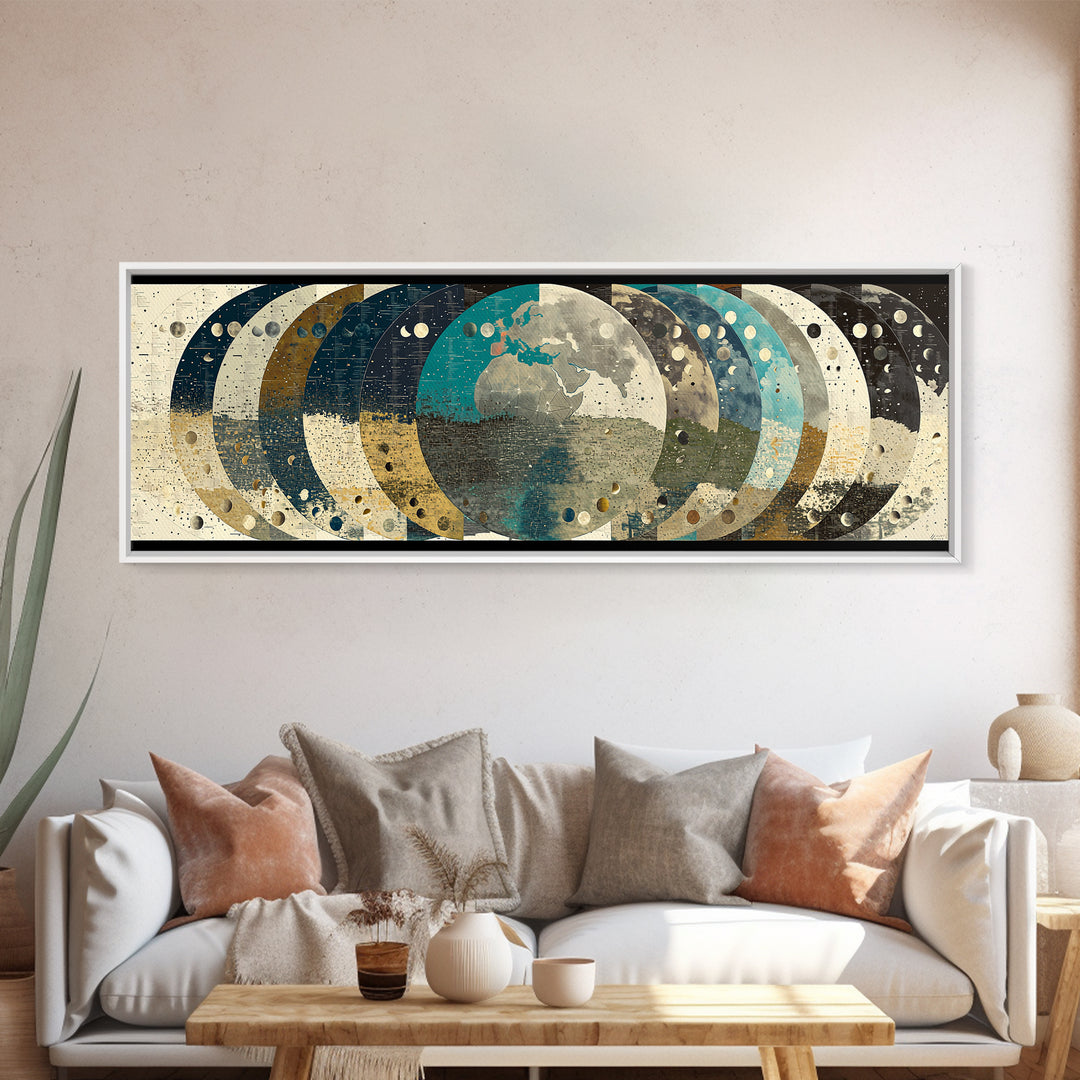 Abstract Earth Globe Circles Canvas Print, Modern Wall Art, Geometric Wall Art, Teal And Gold Home Decor Gift For Living Room