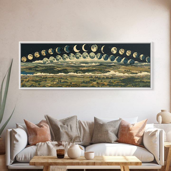 Moon Phase Landscape Panorama Wall Art, Spiritual Wall Art Print, Nature Scene Art, Mystical Canvas Print, Home Decor Gift