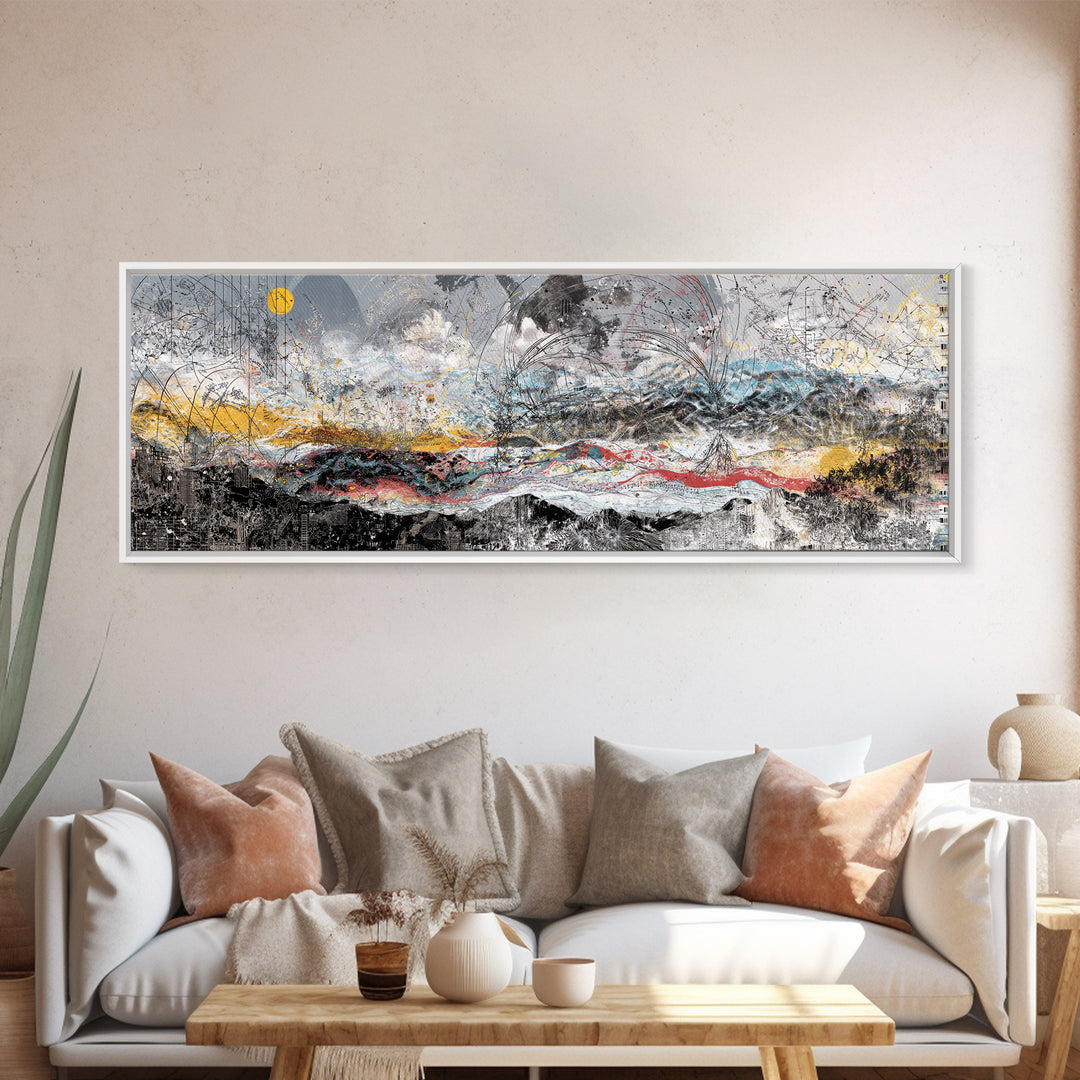 Stormy Abstract Mountain Horizon Wall Art, Panoramic African Inspired Landscape, Modern Canvas Decor For Living Room Home Decor