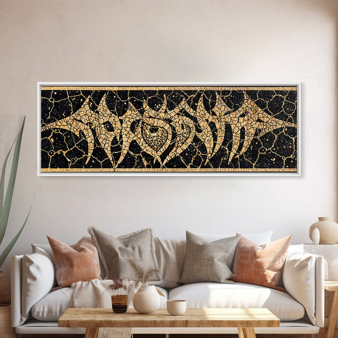 Cracked Gold Tribal Pattern Canvas Print, African Abstract Wall Art, Black And Gold Design, Bold Home Decor Statement Piece