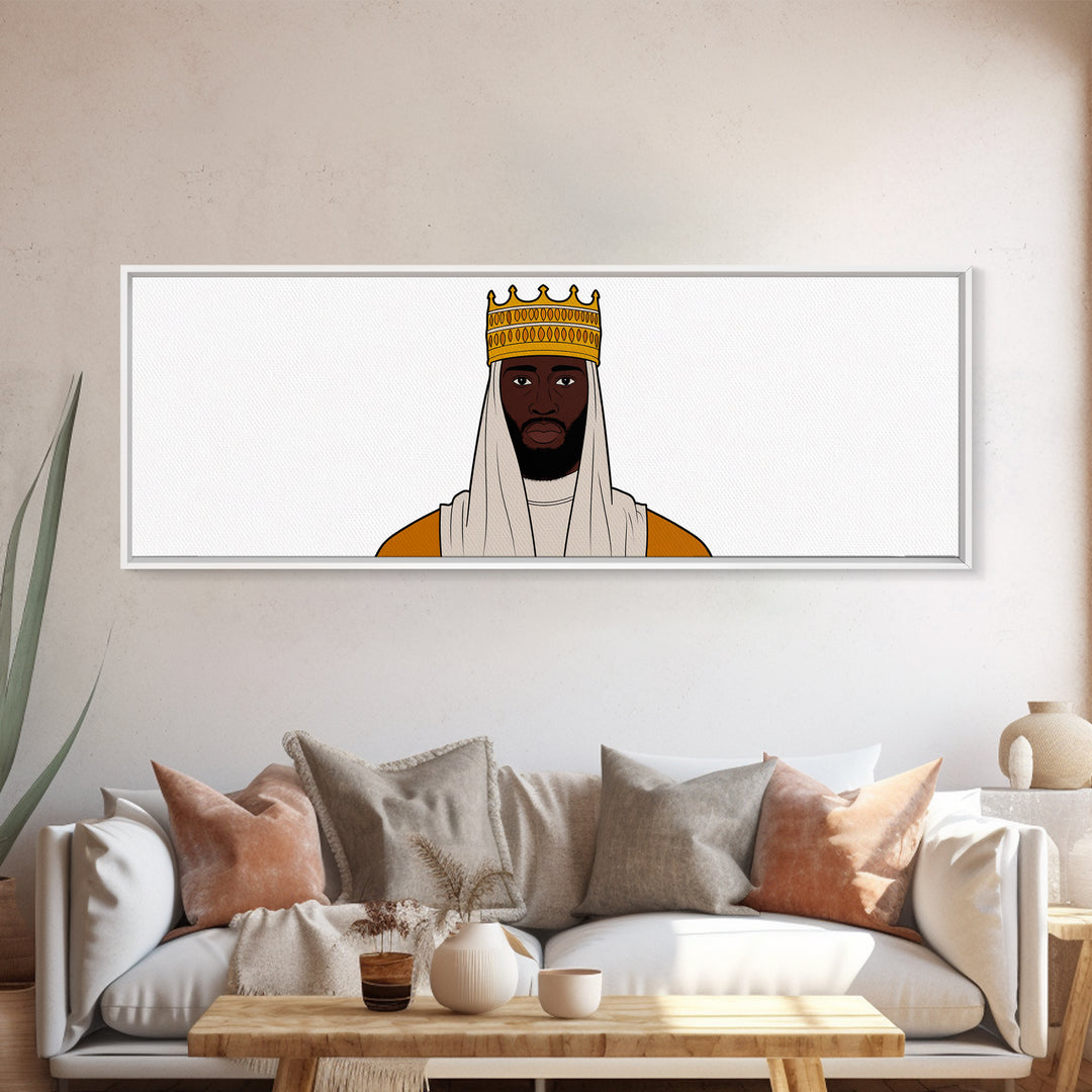 Crowned African King Portrait Canvas Print, Royal Black Man Wall Art, Minimalist Afrocentric Decor, Regal Home Gift For Him
