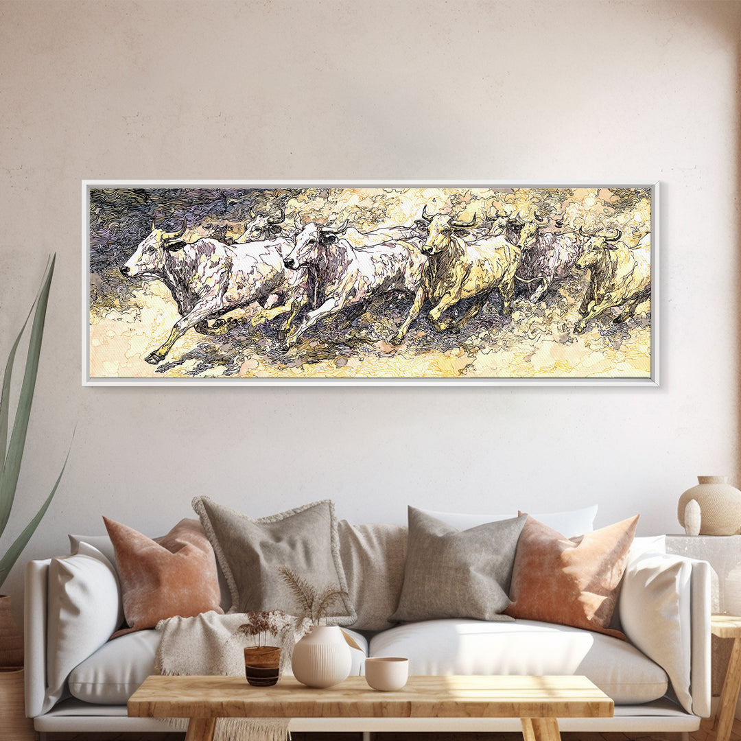 Galloping White Horses Canvas Print, Expressive Sketch Wall Art, Neutral Animal Artwork, Elegant Home Decor For Horse Lovers