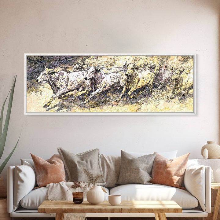Galloping White Horses Canvas Print, Expressive Sketch Wall Art, Neutral Animal Artwork, Elegant Home Decor For Horse Lovers