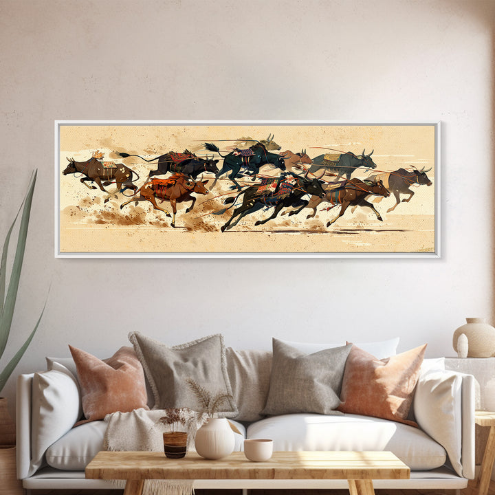 Galloping Horse Race Canvas Print, Dynamic Riders Wall Art, Southwestern Desert Scene, Equestrian Decor For Living Room Art