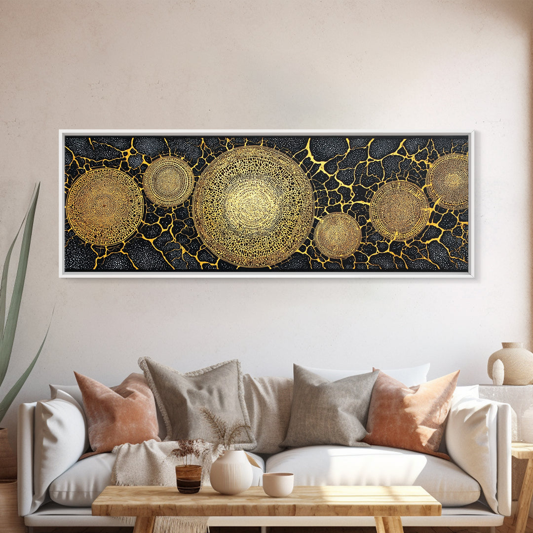 Golden Geometric Circles Wall Art, Abstract Wall Art, Black And Gold Art, Textured Art Print, Luxury Canvas Print, Bold Decor