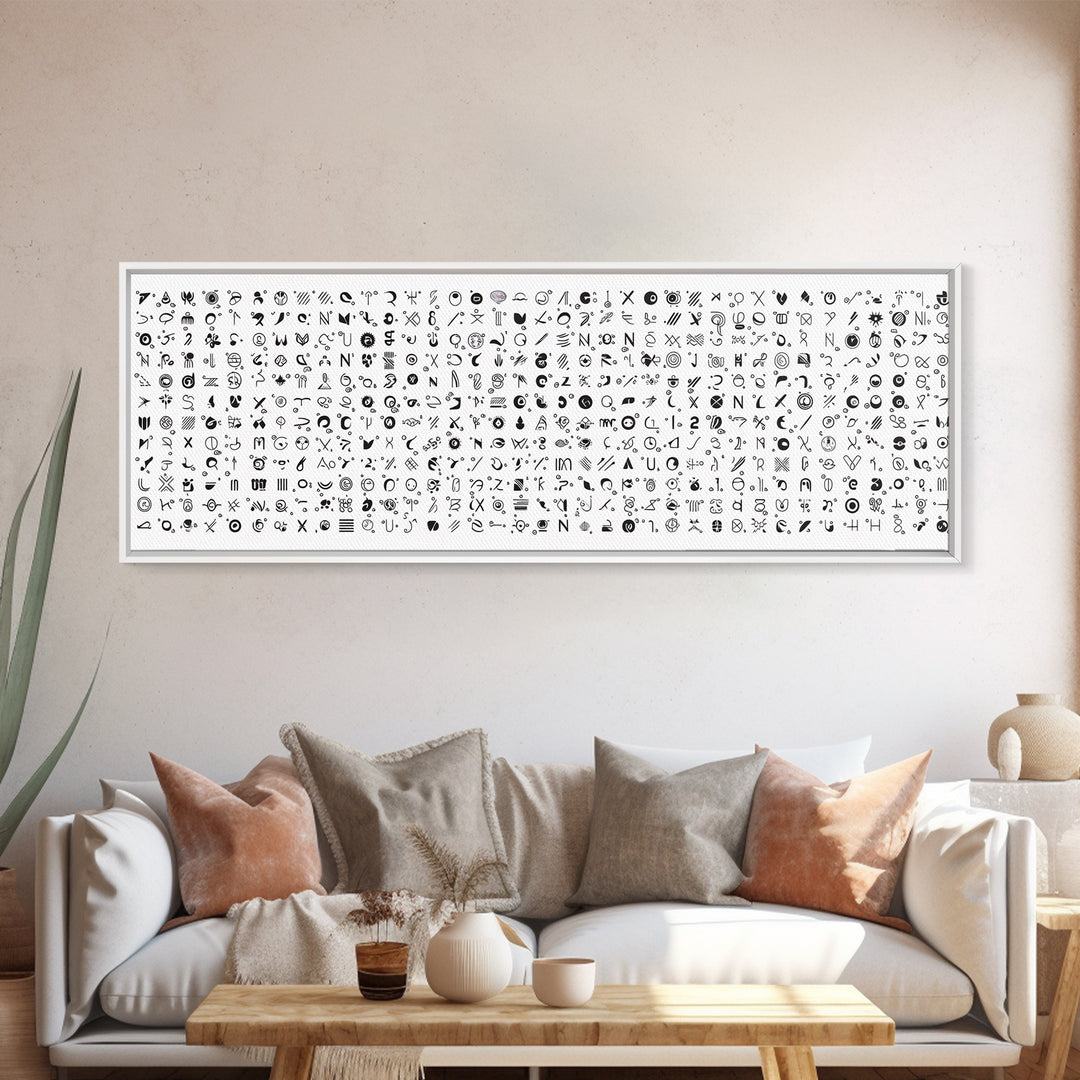 Black Ink African Symbols Pattern Canvas Print, Minimalist Tribal Wall Decor, Abstract Ethnic Art, Modern Office Art Print