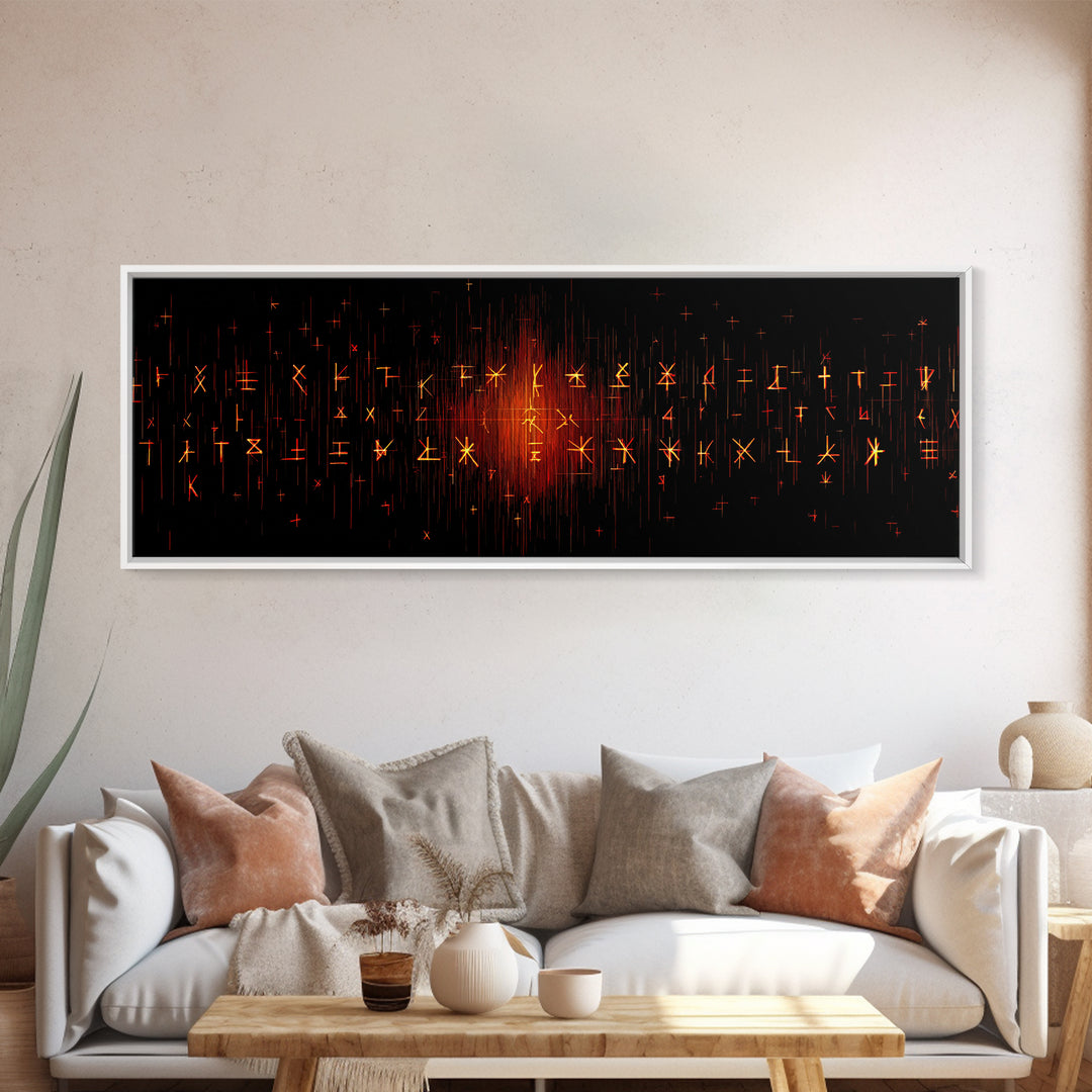 Glowing Orange African Rune Symbols Canvas Print, Mystical Black Wall Decor, Ancient Tribal Signs, Spiritual Art Print Gift