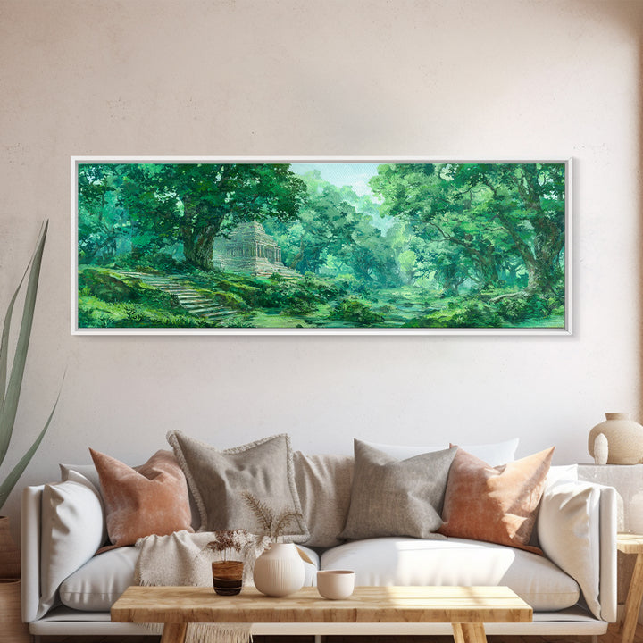 Sunlit Emerald Forest Path Wall Art, Green Nature Canvas Print, Dreamy Woodland Landscape Decor, Living Room Wall Decor Gift