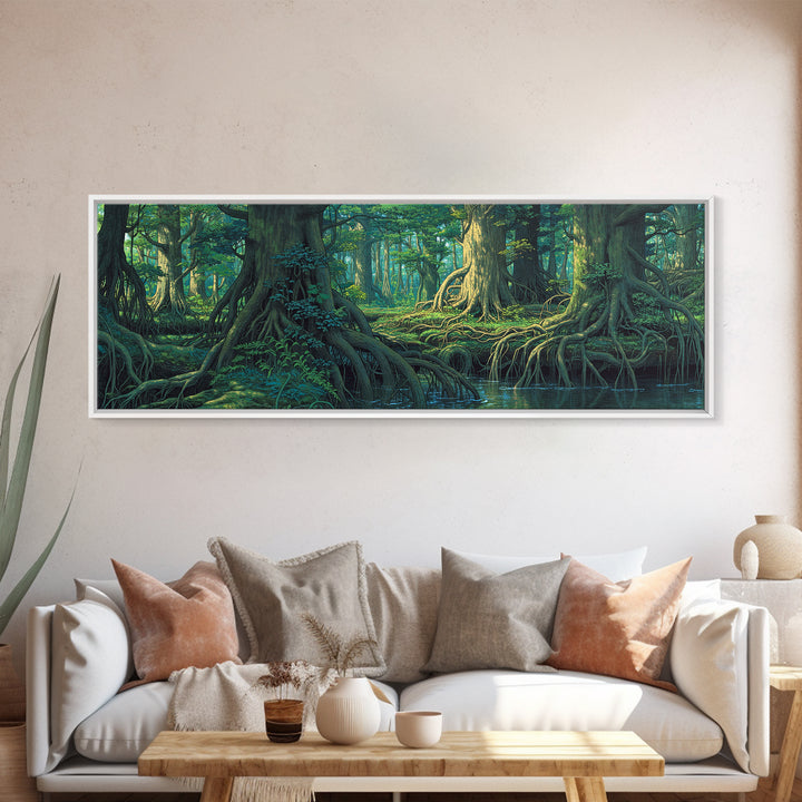 Ancient Mangrove Trees And Reflections Canvas Print, Green Forest Wall Art, Nature Scene Decor, Large Living Room Decor Gift