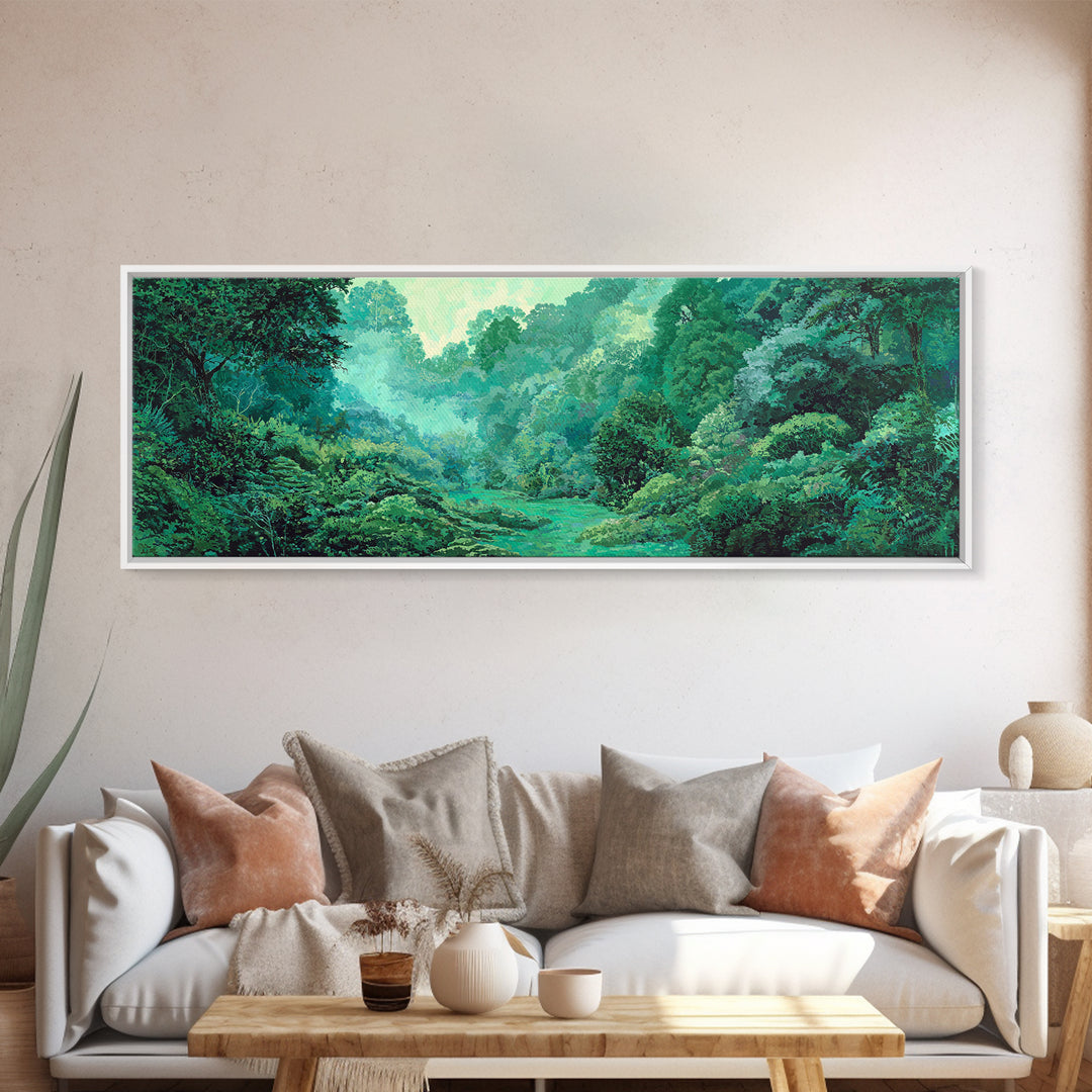 Misty Emerald African Rainforest Landscape Wall Art, Jungle African Safari Decor, Nature Scene Art, Green Living Room Decor