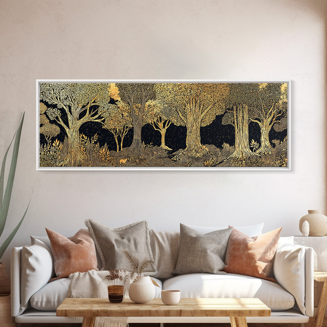 Black And Gold African Tree Forest Wall Art, Baobab Tree Print, Abstract African Art, Luxury Canvas Decor For Living Room