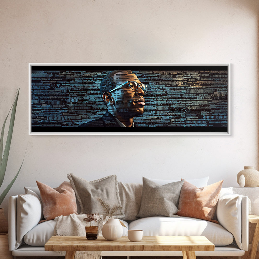 Black Man Portrait With Typographic Code Wall Art, Afrocentric Art, Modern Black Art, Office Decor, Digital Canvas Print