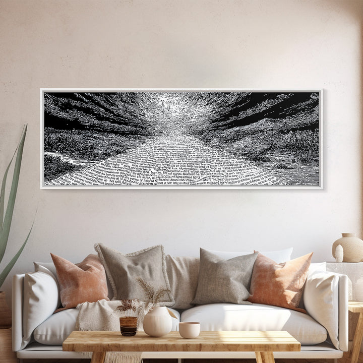 Monochrome Text Wave Abstract Wall Art, Black And White Art, Minimalist Canvas Print, Modern Office Decor, Statement Art