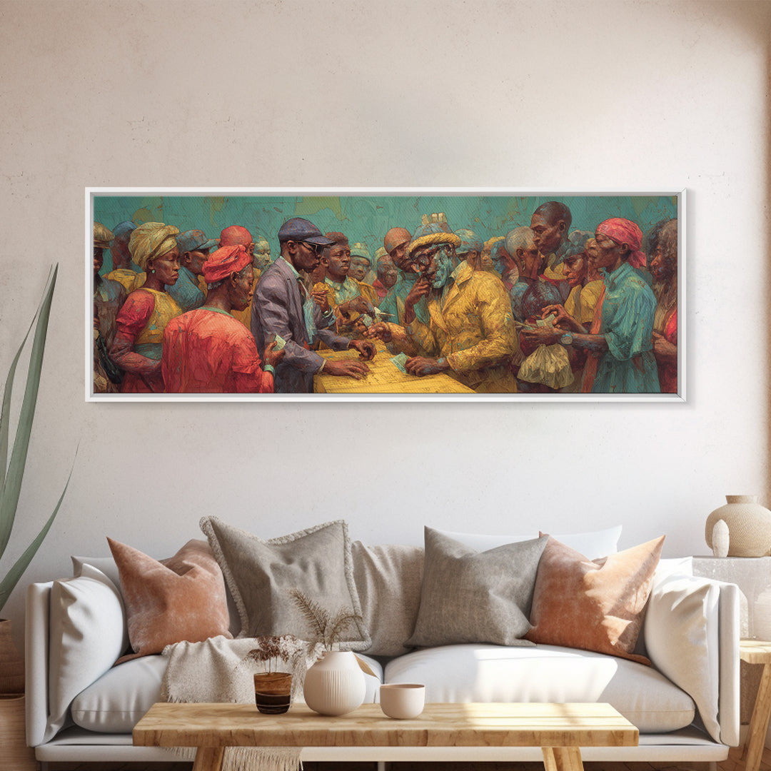 African Community Market Negotiation Wall Art, African American Art, Cultural Canvas Print, Tribal Decor, Bold Home Decor