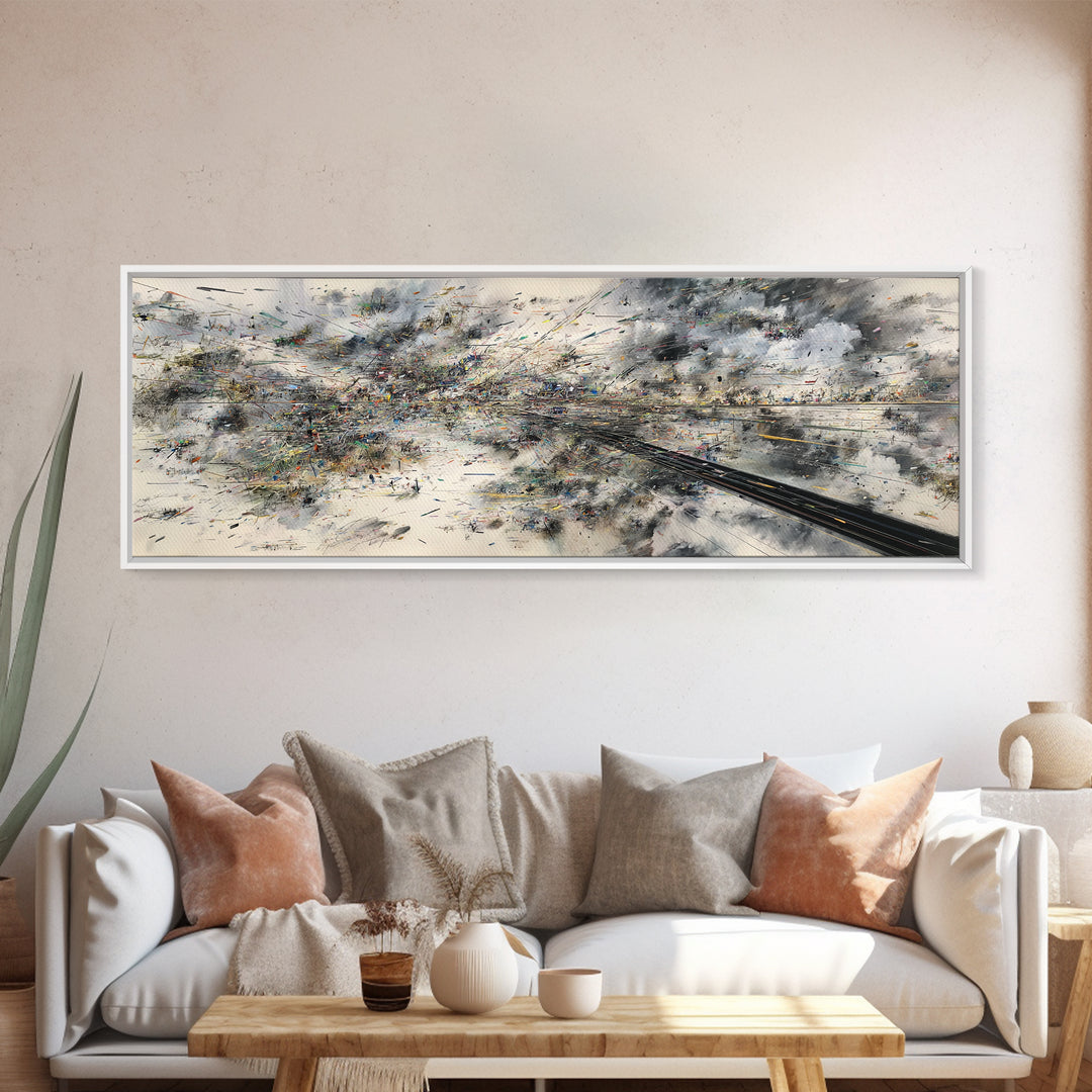 Abstract Aerial Rail Cityscape Wall Art, Urban Wall Art, Modern Canvas Print, Gray Black Statement Office Decor, Large Art