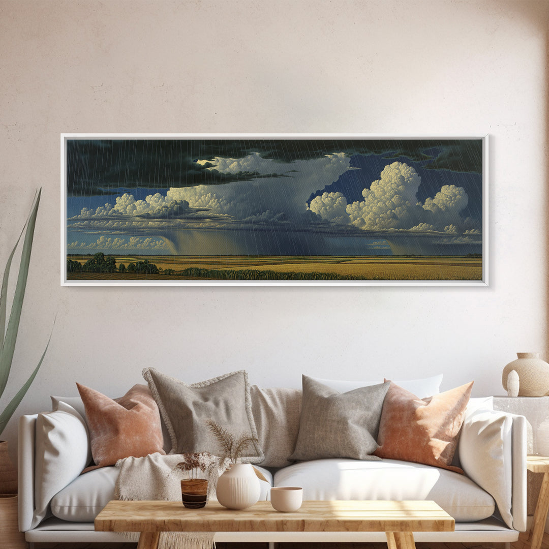 Rain Swept Plains With Thunderclouds Framed Canvas Print, African Landscape, Stormy Nature Scene Art, Large Wall Art Decor