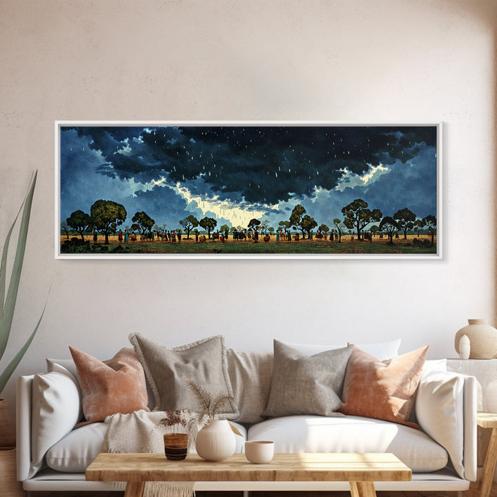 Stormy African Savanna Wall Art, Night Sky Tree Landscape, Afrocentric Canvas Decor, Cultural Safari Living Room Print Gift