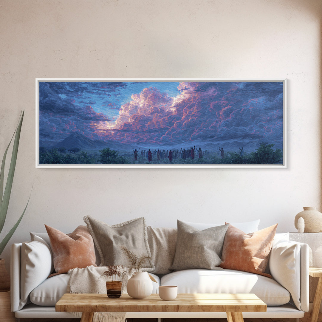 Purple Storm Gathering Wall Art, African Tribal Landscape Painting, Mystical Cloud Canvas Decor, Cultural Home Decor Gift