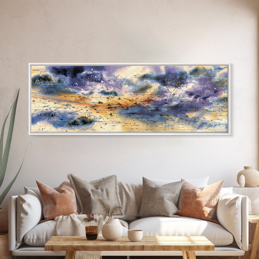 Stormy Abstract Horizon With Birds And Golden Light, African Inspired Canvas Print, Contemporary Wall Art, Elegant Home Decor