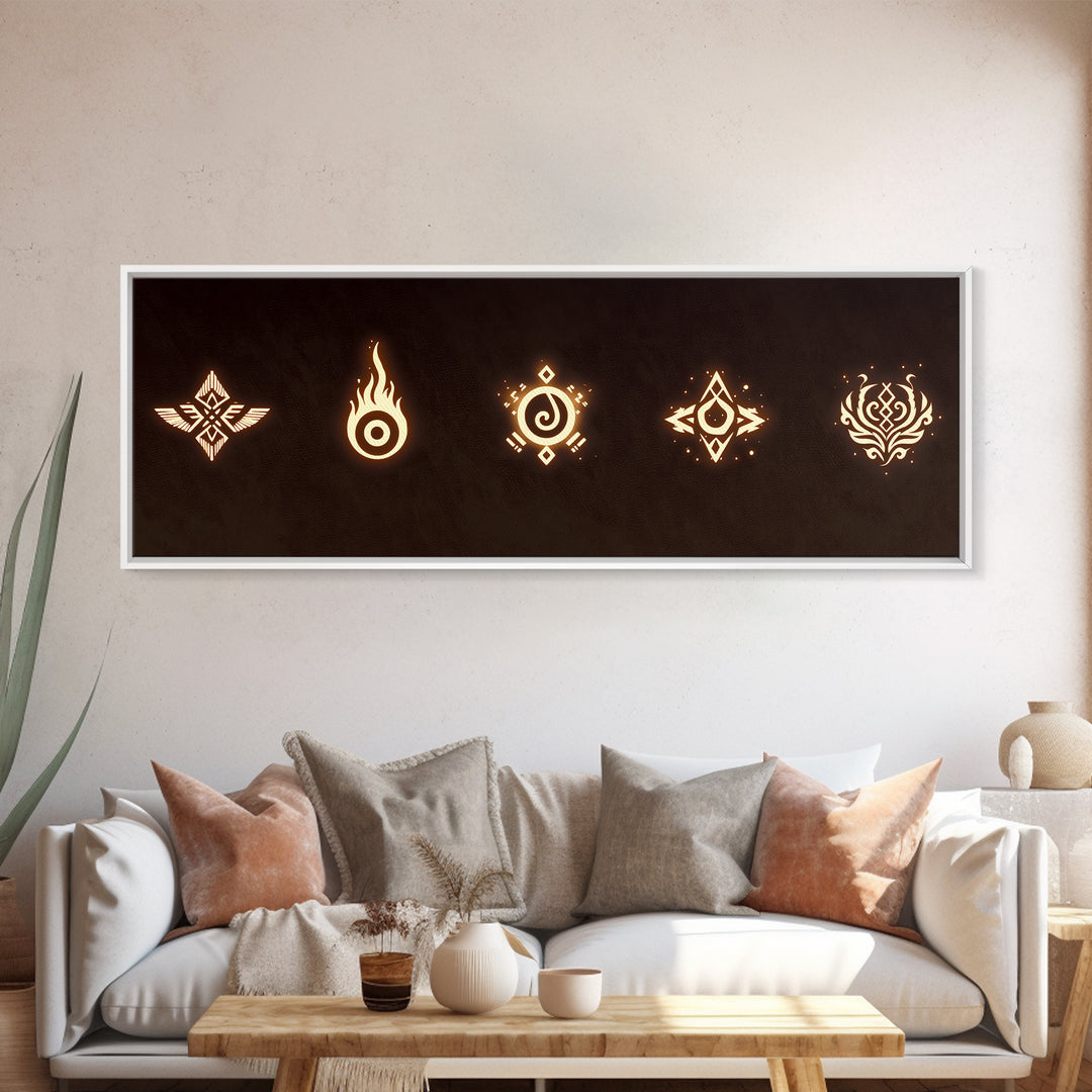 Glowing Tribal Element Symbols Wall Art, African Tribal Decor, Spiritual Canvas Print, Mystic Boho Home Decor Gift For Him