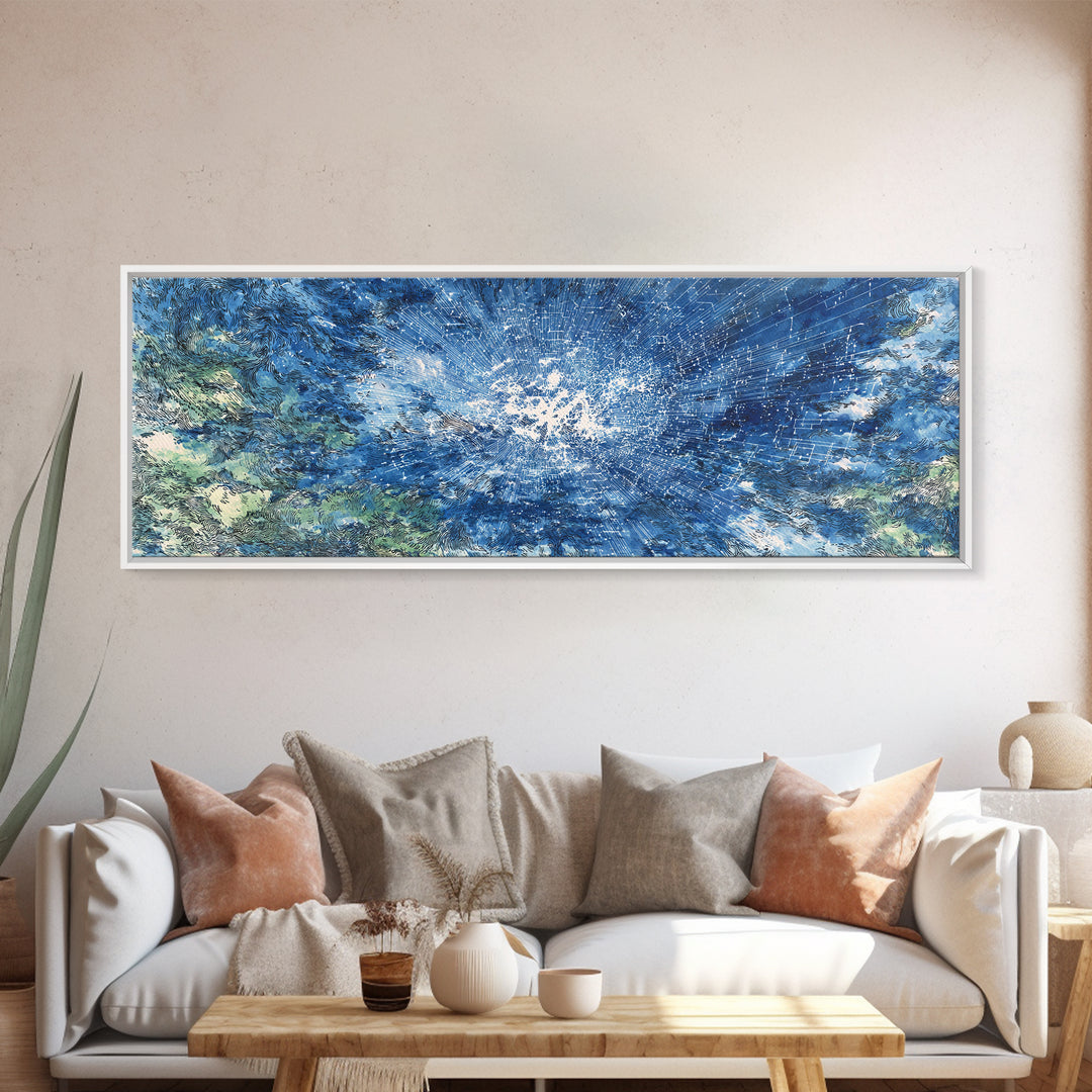 Blue White Ocean Splash Abstract Wall Art, Modern Canvas Print, Coastal African Inspired Decor, Large Living Room Art Gift